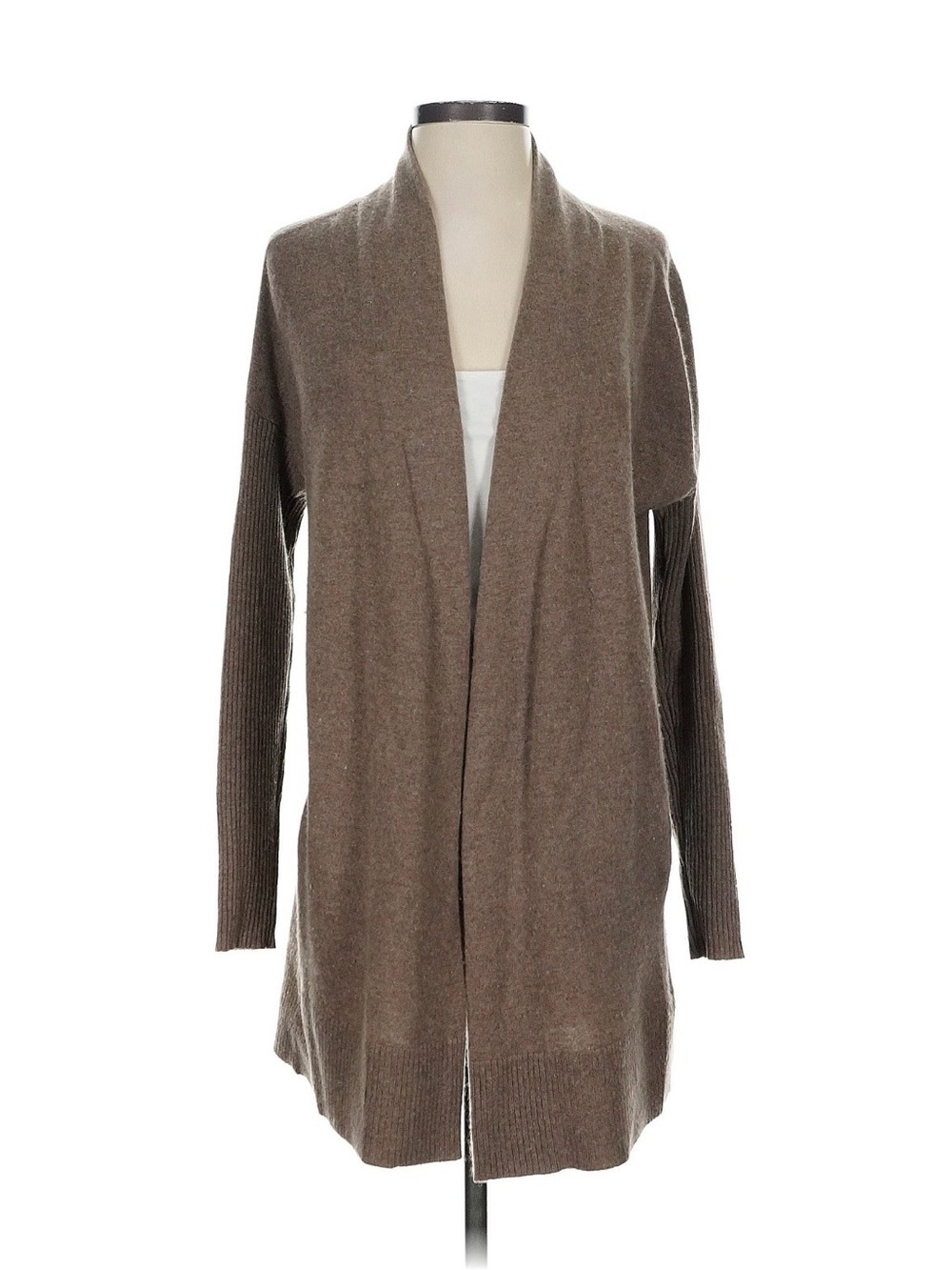 Vince Open-Front Long Cardigan in Taupe
